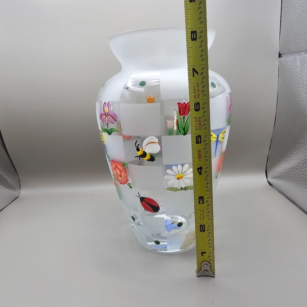 Lenox Nature's Splendor Handpainted Glass Vase Flowers Insects w/Box Signed - Picture 16 of 16